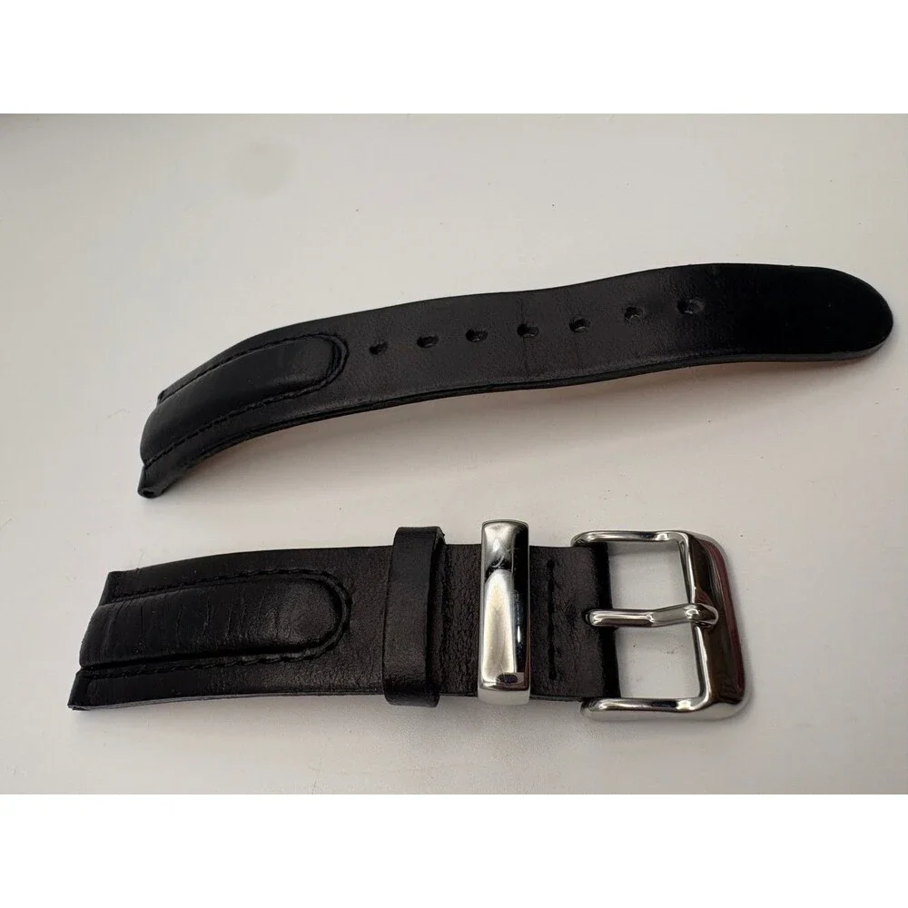Anton Rusano Black Padded Leather Watch Strap Stainless Steel Buckle